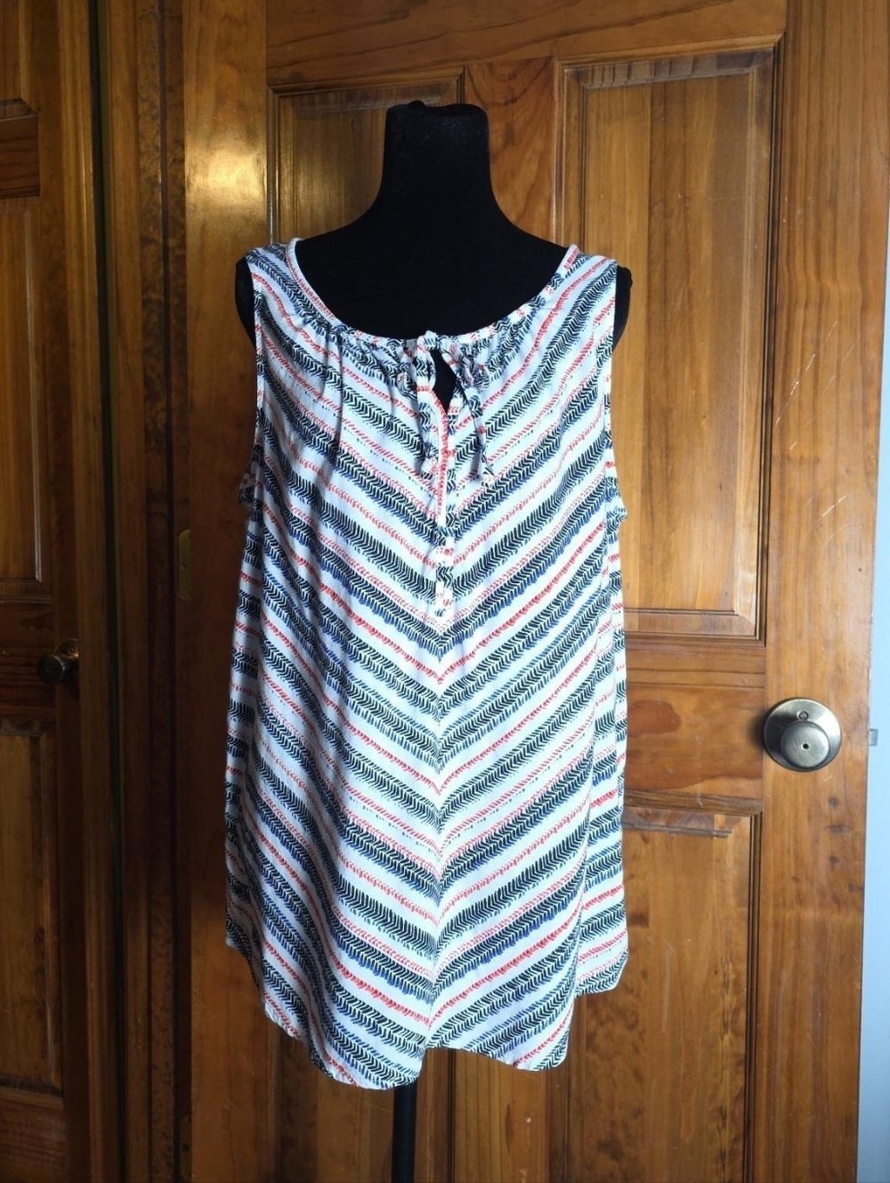 Black, White, Blue, Red, Tie-neck tank, 100% Rayon, Size: L, Sonoma